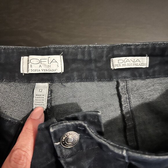 Sofia Diana Flare Jeans Stretch Ultra High Rise Dark Wash Size 12 - Picture 3 of 6